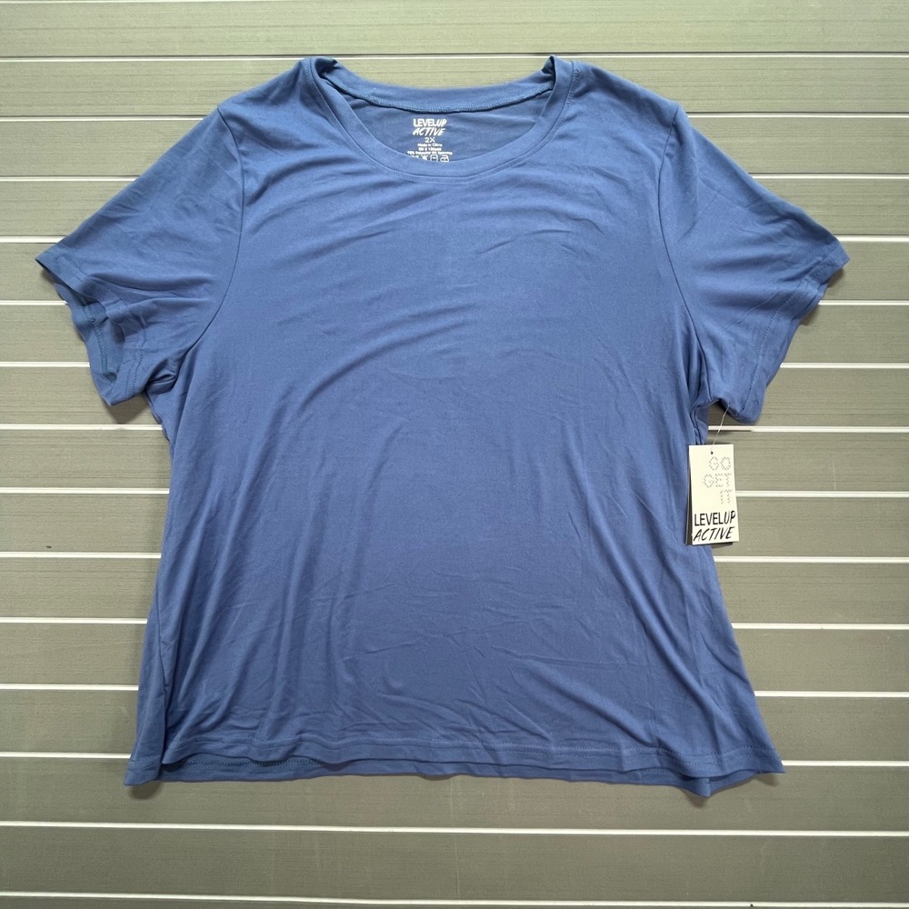 LEVELUP ACTIVE Womens Plus Size 2X Blue Marlin Short‎ Sleeve T Shirt  Athleisure